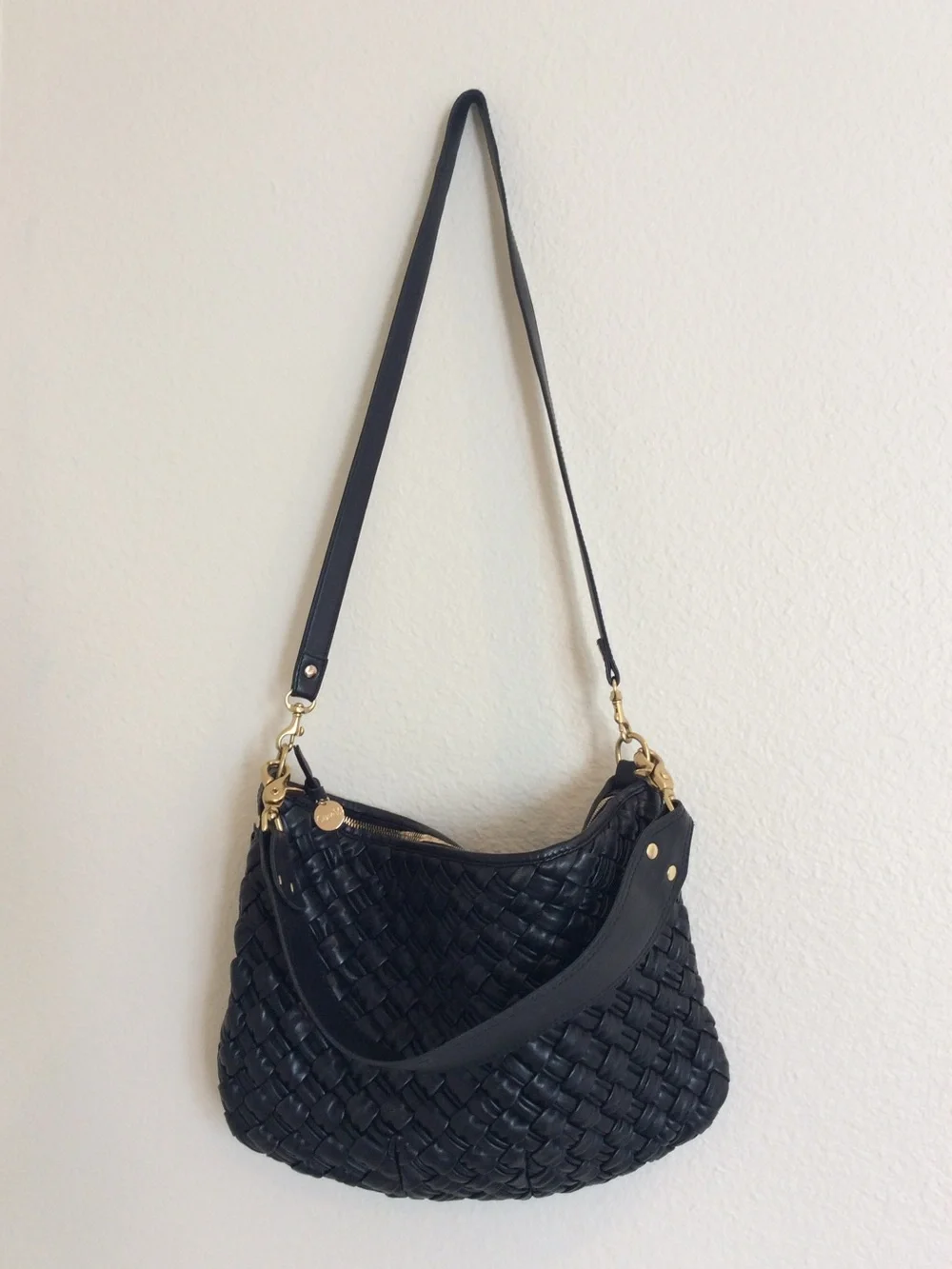 Clare V. Moyen Messenger Black Puffy Woven Leather Crossbody Bag